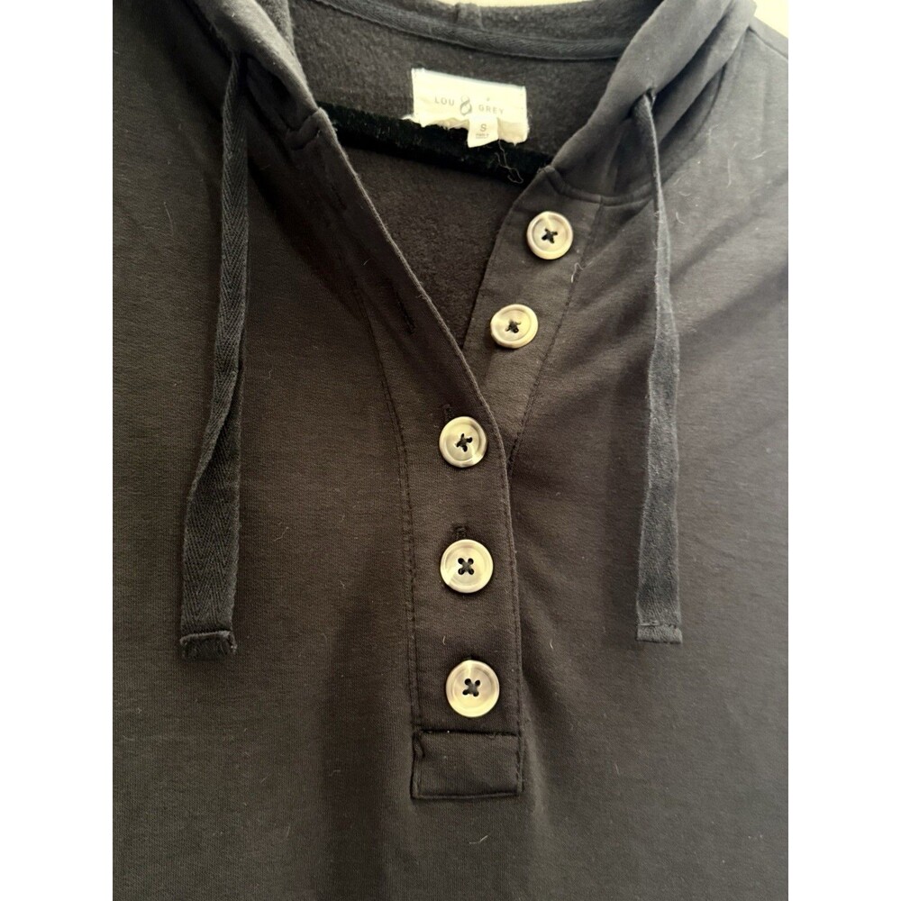 EUC Lou & Grey Hooded Henley Sweatshirt Dress S Black Cozy Athleisure Fall - Picture 6 of 16
